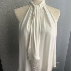 Joie sleeveless ivory fringe accent top.